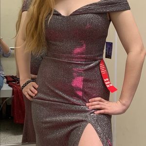 Pink and silver sparkly mermaid gown with slit in the side